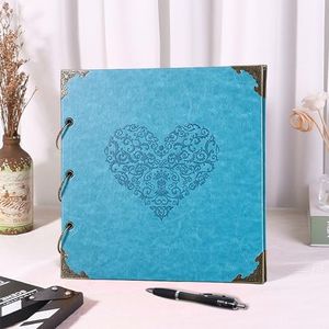 Photo Album DIY Scrapbook (10x10 inch 50 Pages Double Sided), Vintage Leather Cover Three-Ring Binder Family Picture Booth for Memory Keep, Blue Heart…