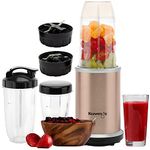 Kuvings Nutri Blender PRO Champagne Gold, Powerful 1000 Watts Motor, Mixer/Grinder/Smoothie Maker, Blender for Smoothies and Juices, Stainless Steel Body, 2 Blade Set: Wet & Dry