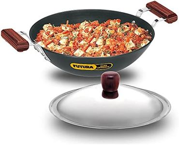 Futura Induction Compatible Hard Anodized Flat Bottom Deep Fry Pan/Kadhai with Stainless Steel Lid, 3.75 Liter