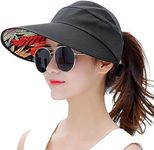 Frackson Polyester Sun Visor Hats For Women Uv Protection Wide Brim Summer Cap For Girls Hat Uv Protection Breathable Casual Beach Hat, Sun Protection Cap For Women (Black, One Size)