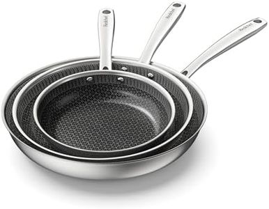 Redchef Hybrid Ceramic Nonstick Frying Pan,8, 10 & 12" Induction Fry Pan Set,Honeycomb Pan,Stainless Steel Skillet,Healthy Non Toxic Kitchen Cookware Set,Dishwasher Safe, Oven Safe up to 900°F
