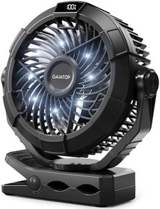 Gaiatop Portable Camping Fan with LED Lights, 360°Rotation and Clip on for Desk, 4000mAh USB Rechargeable Battery Powered, Digital Display and Hanging Hook for Tent Outdoor Travel Bedroom Black