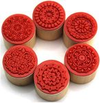 DECORA 6 Pieces Floral Pattern Round Wooden Rubber Stamp for Scrapbooking