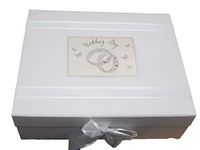 White Cotton Cards Patterned Wedding Rings, Wedding Day Large Keepsake Box (PWR2X)