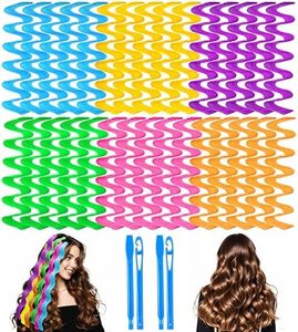 YEVYO 30 Pcs Heatless Hair Curlers Wave Curls Styling Kit with 2 Pcs Styling Hooks, No Heat Hair Curlers Heatless Wave Curlers for Women Girls Long Medium Short Hair (6 Colors, 55 cm/21.65 inch)