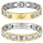 Willis Judd Mens Two Tone Titanium DAD Bracelet Engraved Best Dad Ever with Gift Box & Link Removal Tool