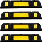 LADWA 500 mm Length X 120mm Height, Pack of 4 Rubberised Car Wheel Parking Stopper for Garage Floor and Stops The Tires, Rubber Parking Curbs Protect Vehicle Bumpers with Reflective Yellow Tape Curb