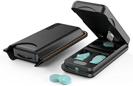 JEINAPA Pill Cutter with Auto Centering Device, Aluminum Pill Splitter with 316L Stainless Blade, Genuine Leather Case, Professional Pill Splitter for Cutting Small Pills or Large Pills (Black)