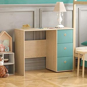 Junior Vida Neptune - Escritorio de 3 cajones para computadora, computadora portátil, estación de Trabajo, Estudio en casa, Muebles para niños (Azul y Roble)