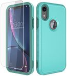 Diverbox for iPhone XR Case [Tempered Glass Screen Protector] [Shockproof] [Dropproof] Heavy Duty Protection Phone Case Cover (Teal)