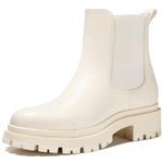 Bacia Chelsea Boots Women Elastic Non Slip Chunky Block Heel Boots Lug Sole Platform Ankle Booties Beige White Size 7