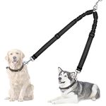 Nasjac Double Dog Lead Splitter, No Tangle 360ｰ Rotation Dog Leash Coupler for Walking 2 Dogs, Adjustable Shock Absorbing Bungee Reflective Dual Lead for Two Pets Dogs Medium Large Training