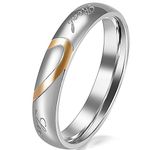 JewelryWe Lover's Heart Shape Stainless Steel Ladies Promise Ring Real Love Engagement Wedding Bands (Ladies' Size P)