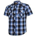 Coevals Club Mens Western Plaid Button up Shirt Short Sleeve Pearl Snap Work Two Pockets Cowboy Shirts (Black, Bule/19# M)