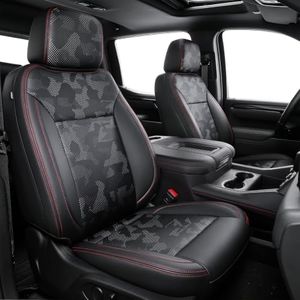 Carlimeki Leather Seat Cover Custom Fit for Chevy Silverado & GMC Sierra 1500 (2019–2026) & 2500HD/3500HD (2020–2026) - Designed for 2nd-Row Seatback - WITH Storage Pocket, Front Bucket Seat, Crew Cab