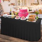 Rinpon Thick 2 in 1 Spandex Table Skirt and Table Cover 8ft, Rectangle Fitted Tablecloth with Pleated Skirt, Wrinkle Free Rectangular Table Cloth for Banquets and Vendor Event (Black, 96"*30"*29")