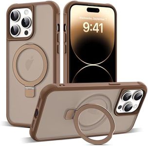 SKYLMW Compatible with iPhone 14 Pro Case with Invisible Magnetic O-Ring Stand Military-Grade Translucent Case for iPhone 14 Pro 6.1" [Compatible with Mag-Safe][Great Grip Feeling],Desert Brown