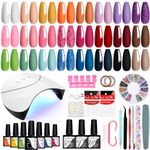 VANREESA Gel Nail Polish Set with Lamp Starter Kit 24 Colours Gel Nail Kit Gel Polish Set Red Pink Blue Glitter Summer Gel Nail Polish Kit with Base and Top Coat Nail Salon Set Gifts for Women