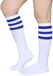 Pareberry Triple Stripes Soft Cotton Knee High Tube Socks for Men and Women (Blue/White)