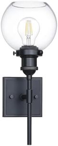 XiNBEi Lighting Black Wall Sconce, 1 Light Vanity Light Fixture with Globe Glass Modern Sconces wall Lighting for Bathroom Mirror Bedroom Hallway XB-W1275-1-MB