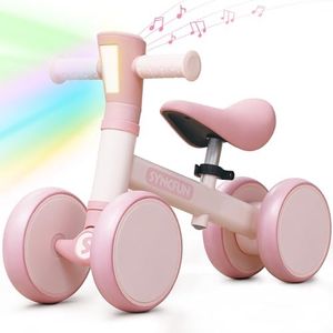 SYNCFUN Baby Balance Bike, Music & Colorful Light for 12-24 Months Girls Boys, 4 Wheels Toddler Bike for 1 Year Old Gifts, LED Baby Walker Balance Bike, Educational Toys for 1 Year Old