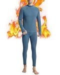 Runhit Thermal Long Underwear for Men Skiing Warming Base Layer Set Mens Long Johns Long Sleeve Thermal Top & Bottom Snowboarding Gray Blue L