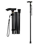 supregear Folding Cane, 5-Level Adjustable Height Walking Stick Lightweight Portable Cane Travel Cane with Wrist Strap and T Handle for Elderly Disabled Men Women, Black