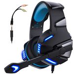 Gaming Headset for PS4 Xbox One PC, Micolindun Over Ear Gaming Headphones with Noise Cancelling Microphone Volume Control RGB LED Light, for PC Laptop Mac Tablet Smart Phone