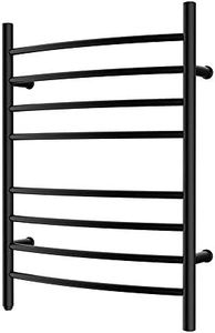 HEATGENE Towel Warmer 8 Bar Plug-in Curved Bath Towel Heater Black