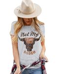 SECETKET Not My First Rodeo Steer Skull T-Shirt Tee Women Casual Country Short Sleeve Tops(GY,2XL) Grey