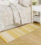 MDZ® Hand Woven 100% Cotton Designer Striped Rug, Bed Side Runner for Bedroom, Living Room, Passage, Style: Modern, Size: 45x130 cm | Eco Friendly | Machine Washable (Yellow White)