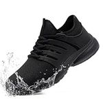 DYKHMILY Steel Toe Sneakers for Men Women Waterproof Lightweight Safety Work Shoes Slip Resistant Puncture Proof Indestructible Shoes(6.5,Black,D91815)