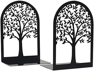 1 Pairs/2 Pcs Large Black Book Ends, Bookends, Bookends for Home Decorative, Bookends for Shelves, Tree of Life Bookend Supports, Bookends for Heavy Books, Book Shelf Holder, Bookend Supports