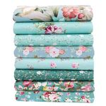 8 Pcs Different Pattern 100% Cotton Fabric Fat Quarter Bundle 46 x 56cm (Approx 18" x 22") Patchwork Quilting Fabric, Green Floral