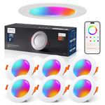VARICART Smart LED Downlights for Ceiling Alexa, 7W Bluetooth RGB Colour Changing Spot Lights 2700K-6000K, Dimmable Recessed Ceiling Lights, APP Control for Living Room Bedroom Kitchen, 6 Pcs