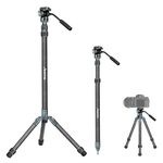 Manbily MPK-323 Carbon Fiber Camera Monopod with Feet, 74" Professional Monopod with Pan Tilt Fluid Head and Removable Tripod Base for DSLR Camera, Φ32mm Tube, Max Load 44lb/20kg