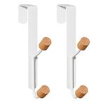 HYMIKO Over The Door Hooks,2 Packs Sturdy Metal Over Door Wooden Hooks Organizer Rack for Hanging Coats Hats Robes Towels,Bathroom Bedroom Door Hangers - White