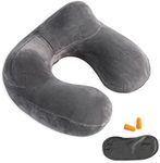 Inflatable Travel Pillow - 100% Soft Velvet Neck Support for Traveling, Airplanes, Trains, Cars, and Offices with Compact Carrying Bag, Breathable and Washable Cover, Ideal for Adult Sleepers (Grey)