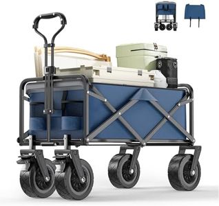 Taphnw 100L Chariot de Transport Pliable, Charge maximale de 110 kg, Chariot Jardinage de Plage avec Poignée Réglable, Tissu Oxford 600D, Voiture Pliante pour Tout Terrain, Plage, Camping (Bleu)