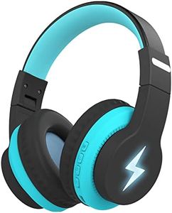 Kids Bluetooth Headphones, Colorful Wireless Over Ear Headset with LED Lights, Built-in Mic, 45H Playtime, 85dB/94dB Volume Limited Headphones for Boys Girls iPad Tablet School Airplane (Blue)