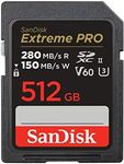 SanDisk 512GB Extreme PRO SDXC Card, SD Card, V60 Memory Card, 6K & 4K UHD, up to 280 MB/s, Shock, Temperature, Water and X-Ray Proof, RescuePro Deluxe Data Recovery Software, UHS-II, Class 10, U3