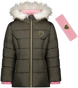 Jessica Simpson Girls' Expedition Parka, Green and Heart Headband, 2T