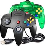 2 Pack Classic N64 Controller, miadore N64 Wired USB PC Game pad Joystick, N64 Bit USB Wired Game Stick Joy pad Controller for Windows PC MAC Linux Raspberry Pi 3 Sega Genesis (Clear Green/Black)