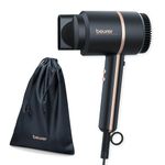 Beurer HC35 Compact Hair Dryer with Ion Function, Lightweight Hairdryer with Narrow Styling Nozzle & Storage Bag, Professional Ionic Hairdryer with Powerful 1600-2000 Watt