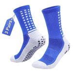 YUEDGE Men's Soccer Grip Socks Anti Slip Non Slip Cotton Blue Cushioned Football Basketball Sports Grip Socks Size 9-11, 3 Pairs