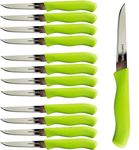 Brenium Paring and Garnishing Knife, Set of 12 Knives with Straight Edge 3 Inch Blade, Stainless Steel, Spear Point, Fruit & Vegetable, Green