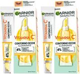 Garnier SkinActive Vitamin C Eye Contour Brightening Cream for Dull and Tired Eyes Vegan Formula with Niacinamide Caffeine and Banana Powder - 2 Bottles of 15ml