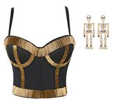 Women Black Bling Bra Bustier Ladies Punk Rhinestone Beaded Crop Top Sparkle Dazzling Shiny Vest Corset