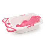 LuvLap Bubble Baby Bathtub (White & Pink) & Anti Slip Baby Plastic Bath Chair (Pink), Bathtub with Drain Plug, Baby Bath Seat/Sling with Non Slip Suction Base, Baby Bathing Essential