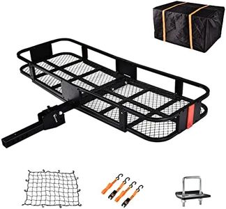 TITIMO 60"x21"x6" Folding Hitch Mount Cargo Carrier - Luggage Basket Rack Fits 2" Receiver - Rear Cargo Rack for SUV, Truck, Car(Includes Cargo Net, Ratchet Straps, Waterproof Cover) - 550LB Capacity